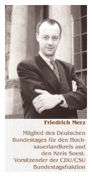Friedrich Merz, Mitglied des Deutschen Bundestages für den Hochsauerlandkreis und den Kreis Soest. Vorsitzernder der CDU CSU Bundestagsfraktion
